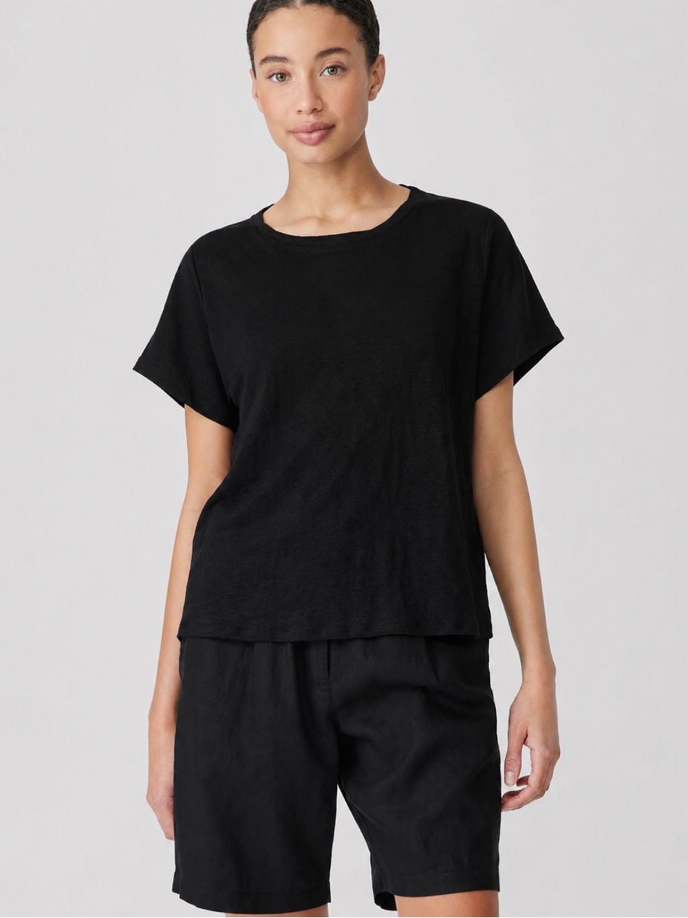 Eileen Fisher Organic Linen Dolman Sleeve Round Neck T- Shirt Size 1X Lagenlook